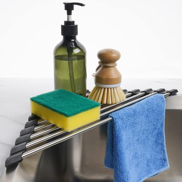 Foldable Stainless Steel Triangle Roll-Up Dish Drying Rack for Small Sink Corner - Picture 1 of 8